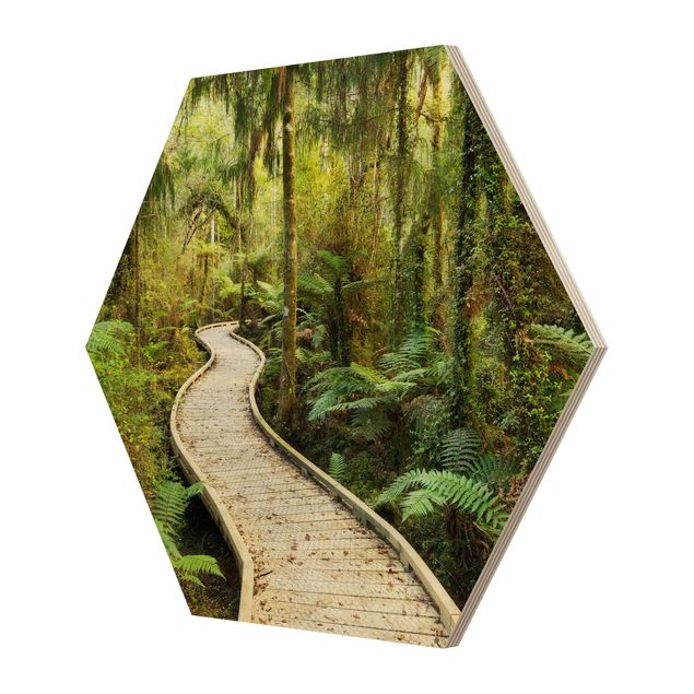 Obraz heksagonalny z drewna - Ścieżka w dżungli