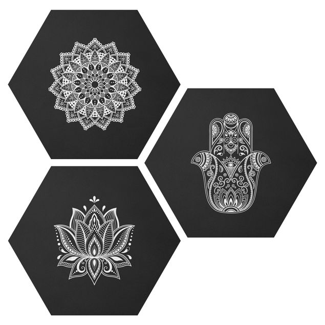 Nowoczesne obrazy Mandala Hamsa Zestaw lotosu na rękę w kolorze czarnym