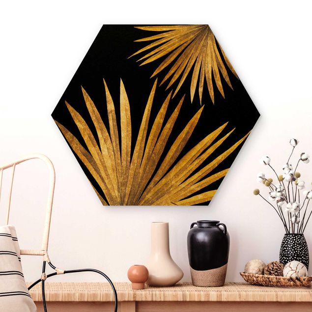 Dekoracja do kuchni Złoto - liść palmy na czarnym tle