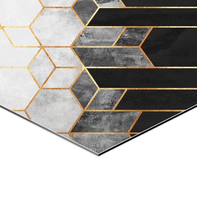 Obraz heksagonalny z Alu-Dibond 2-częściowy - Złota geometria Zestaw akwareli
