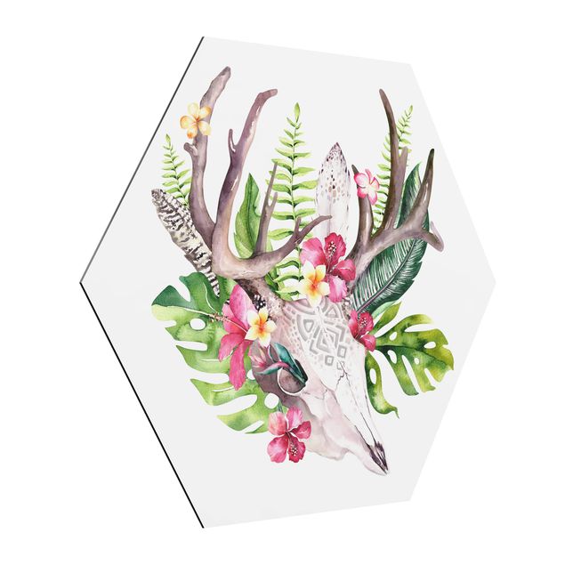 Obraz heksagonalny z Alu-Dibond - Czaszka tropikalnego kwiatu II