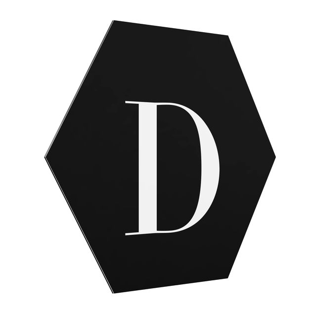 Obraz heksagonalny z Alu-Dibond - Czarna litera Szeryf D