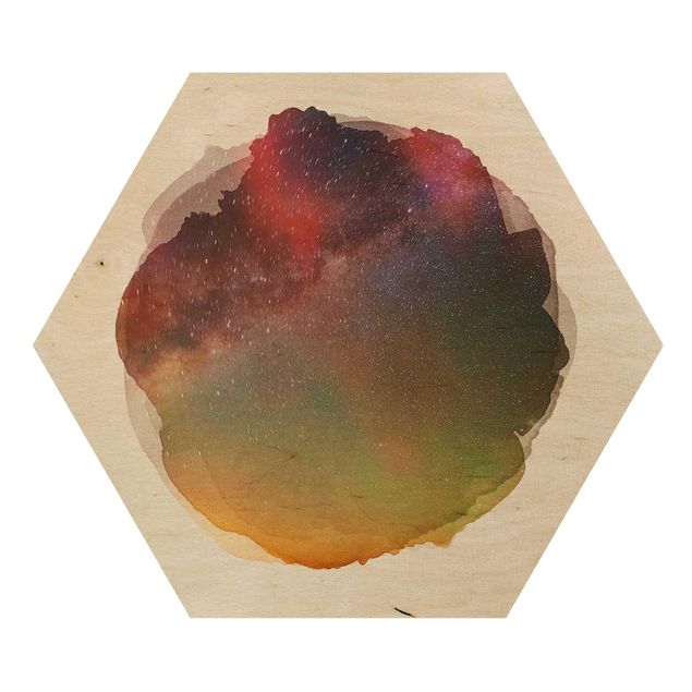 Obraz heksagonalny z drewna - Akwarele - Rozgwieżdżone niebo nad morzem