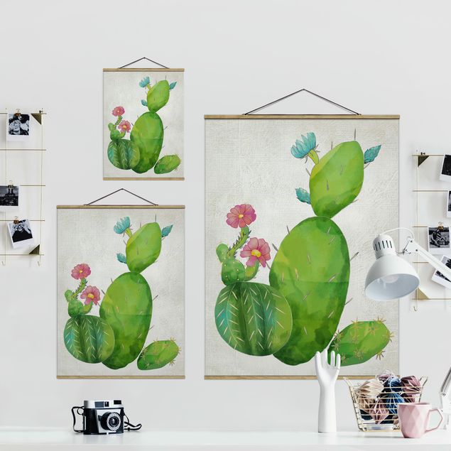 Obrazy motywy kwiatowe Rodzina kaktusów różowo-turkusowy