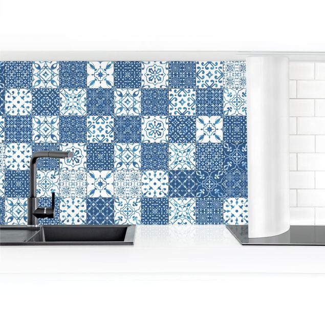 Panel ścienny do kuchni - Wzór płytek Mix niebiesko-biały