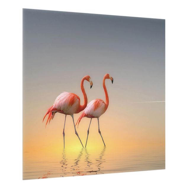 Panel szklany do kuchni - Miłość flaminga