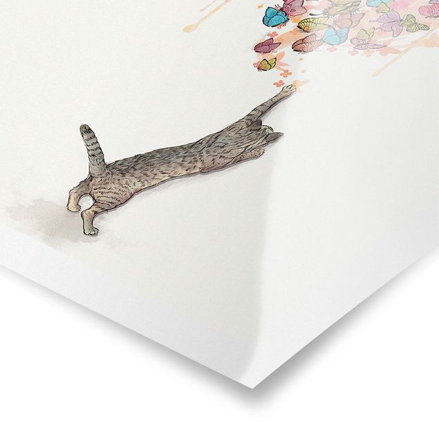Zwierzęta obrazy Ilustracja kot z kolorowymi motylami malarstwo