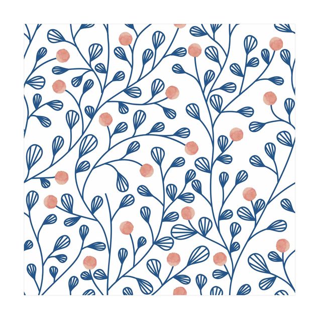 dywan kwiatowy Niebieski wzór roślinny z kropkami w kolorze różowym