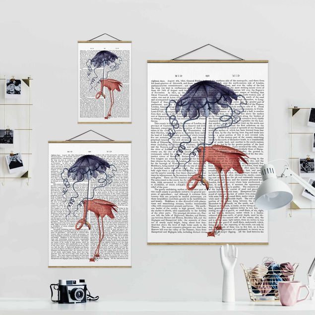 Obrazy na ścianę Czytanie o zwierzętach - Flaming z parasolem