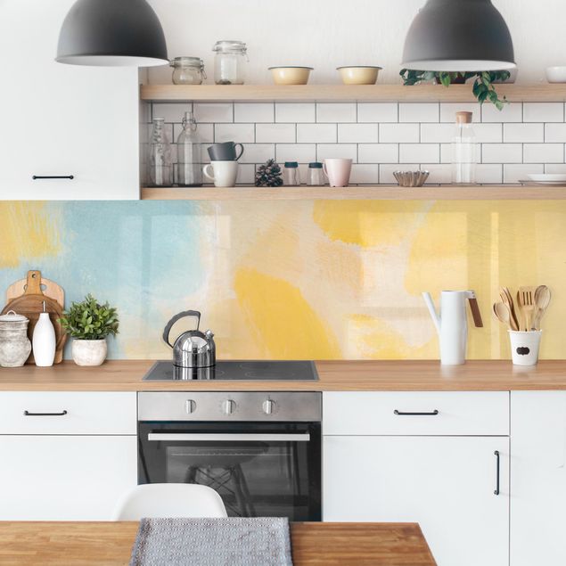 Panel ścienny do kuchni - Wiosenna kompozycja w kolorach żółtym i niebieskim