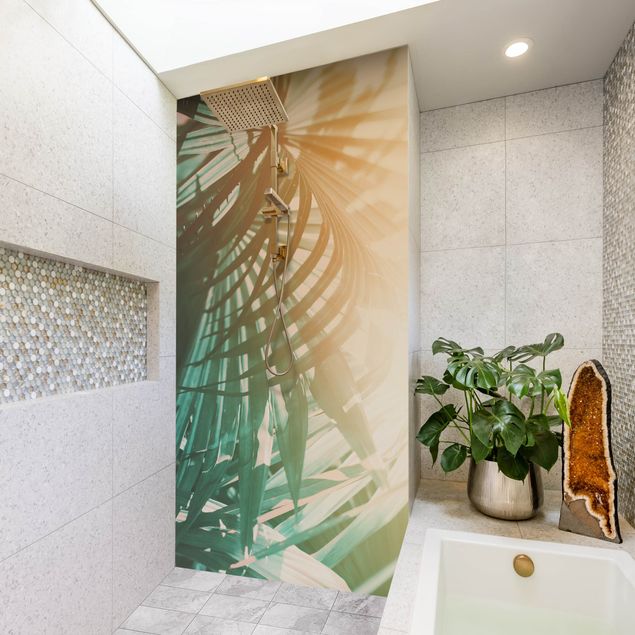 Panele ścienne do łazienki pod prysznic Tropical Plants Palm Trees At Sunset