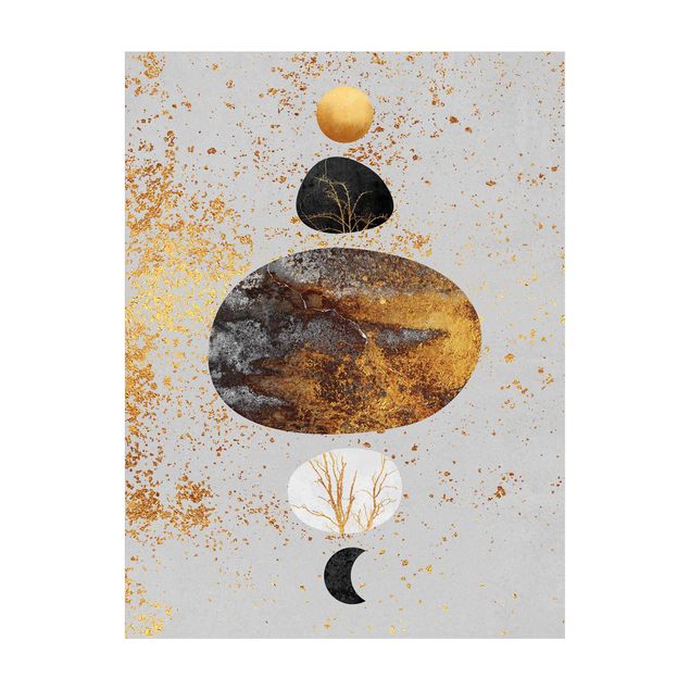 dywan abstrakcyjny Słońce i księżyc w złotym połysku