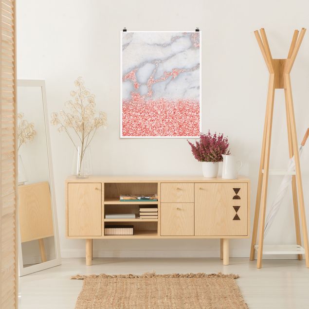 Obrazy abstrakcja Mamor look z różowym konfetti