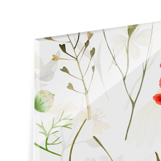 Panel kuchenny - Ladybird With Poppies In Watercolour - Kwadrat 1:1