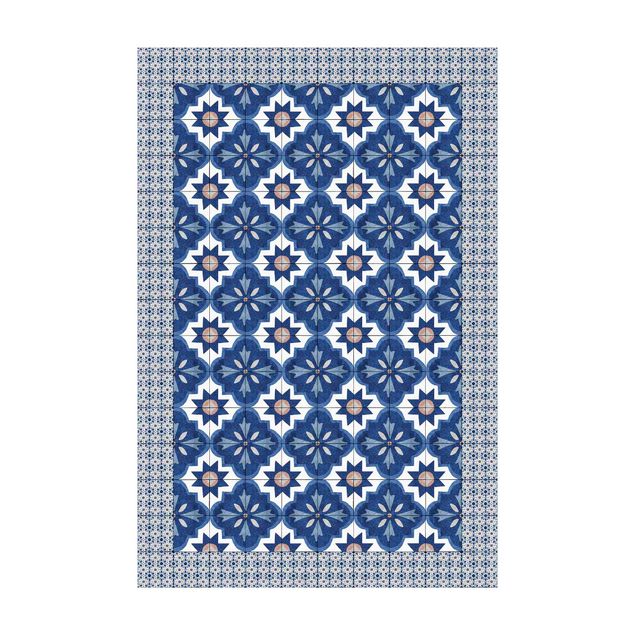 nowoczesny dywan Płytki marokańskie akwarelowe kwiaty w ramie z płytek