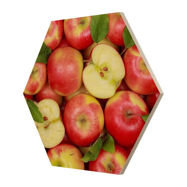 Obraz heksagonalny z drewna - soczyste jabłka