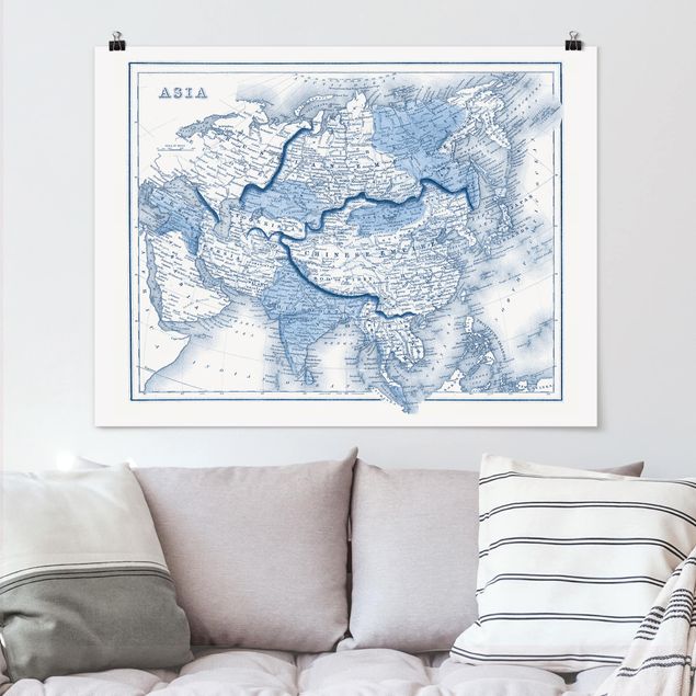 Dekoracja do kuchni Mapa w odcieniach niebieskiego - Azja