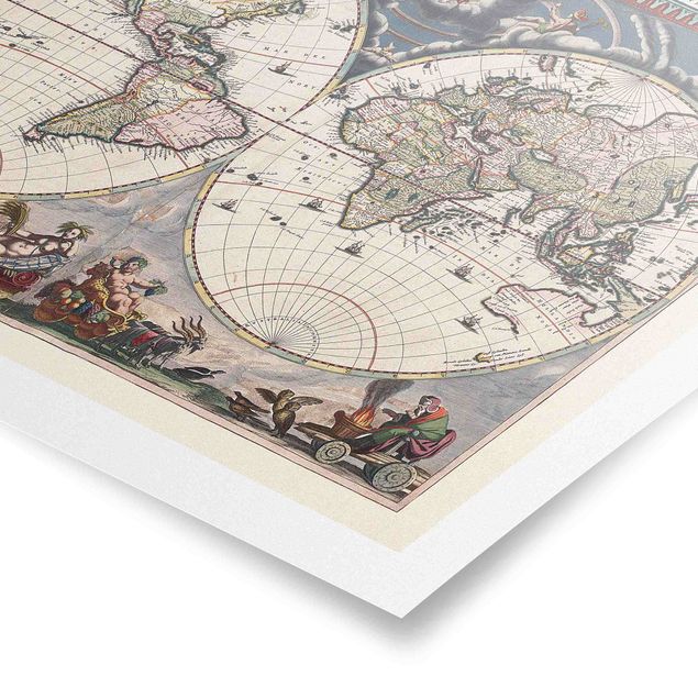 Plakaty vintage Historyczna mapa świata Nova et Accuratissima z 1664 r.