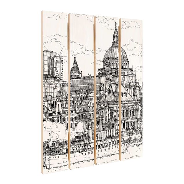 Obraz z drewna - Studium miasta - Katedra