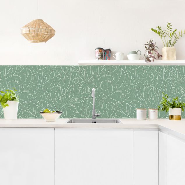 Panel szklany do kuchni Wzór dzikiej rośliny na zielonym tle