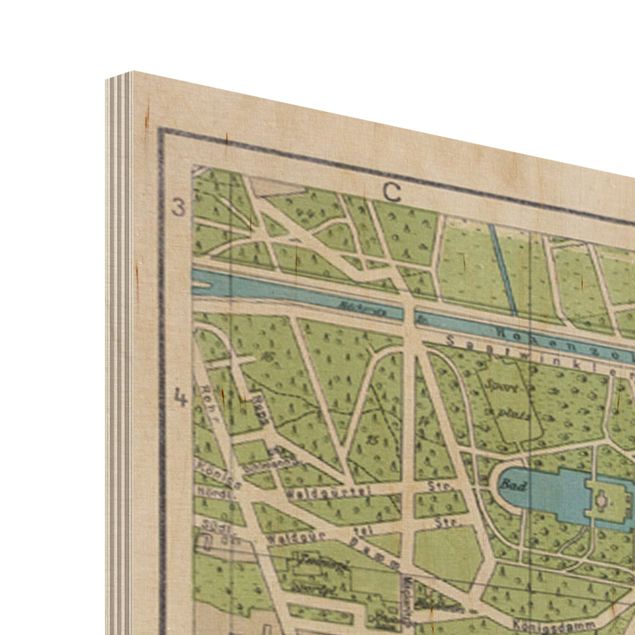 Obraz z drewna - Mapa miasta w stylu vintage Berlin