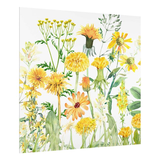 Panel szklany do kuchni Watercolour Flower Meadow In Gelb