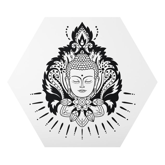 Obraz heksagonalny z Alu-Dibond - Lotus z Buddą