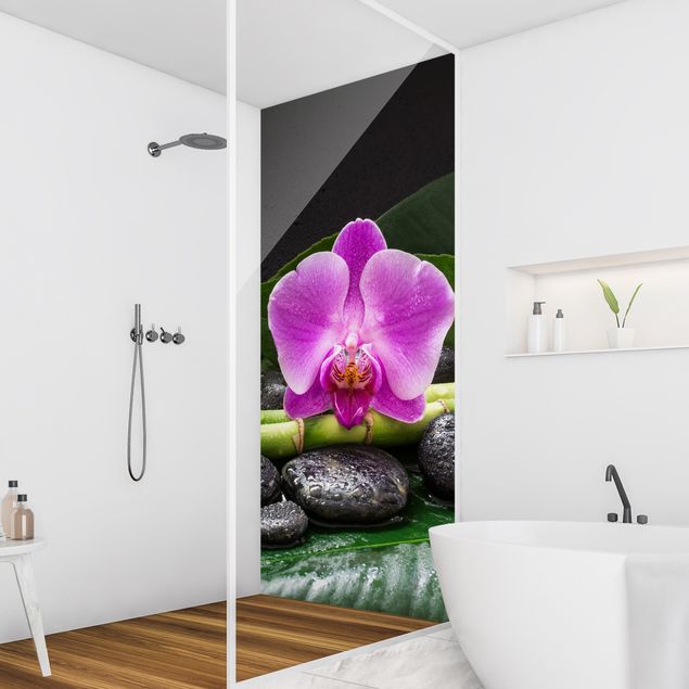 Tylna ścianka prysznicowa - Green bamboo With Orchid Flower
