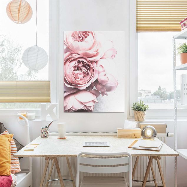 Obrazy do salonu Kwiaty różowej piwonii Shabby Pastel