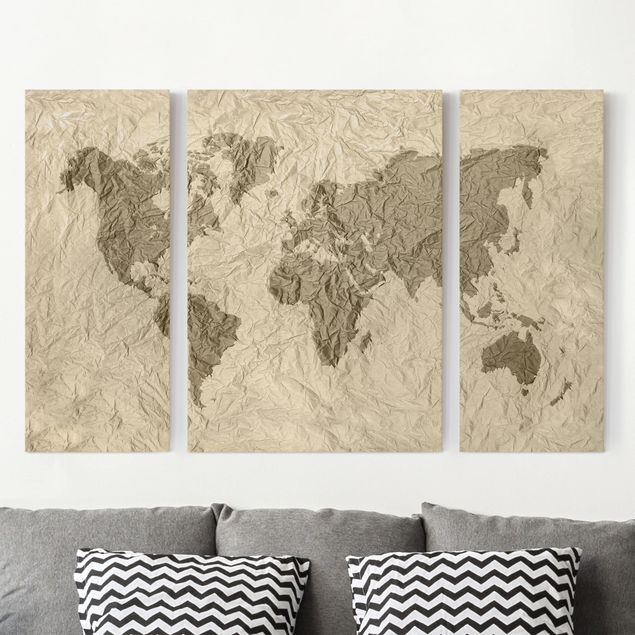 Nowoczesne obrazy do salonu Papierowa mapa świata beżowo-brązowa