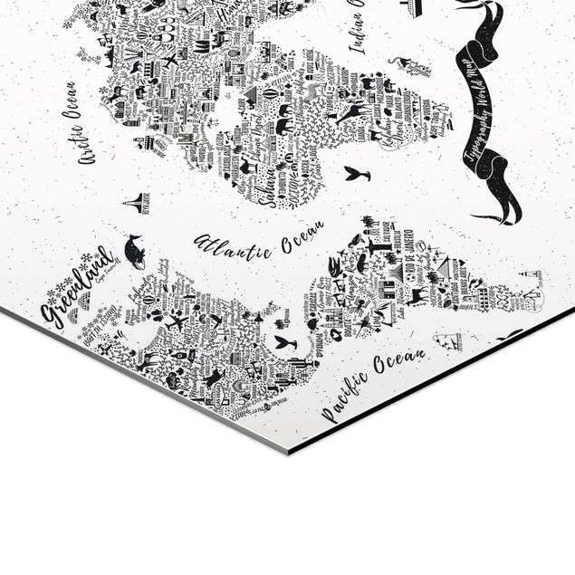 Obrazy mapy Typografia Mapa świata biała