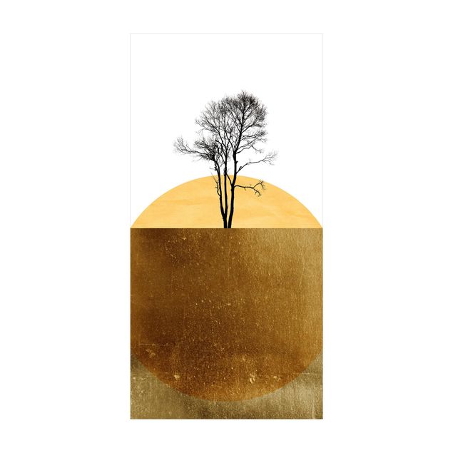 dywan nowoczesny Złote słońce z drzewem