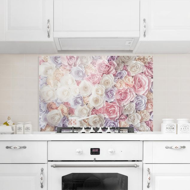Panele szklane do kuchni Pastelowe papierowe róże artystyczne