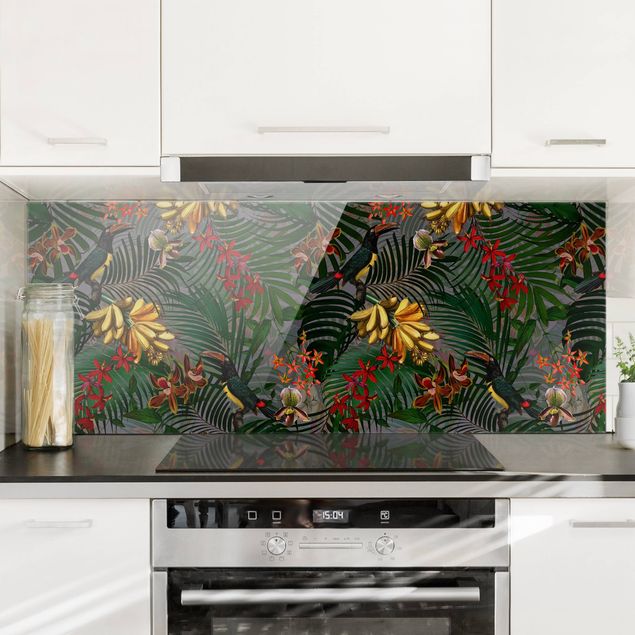 Dekoracja do kuchni Tropical Ferns With Tucan Green