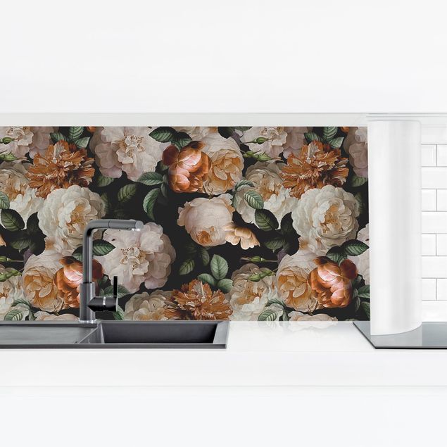 Panel szklany do kuchni Czerwone róże z białymi różami I