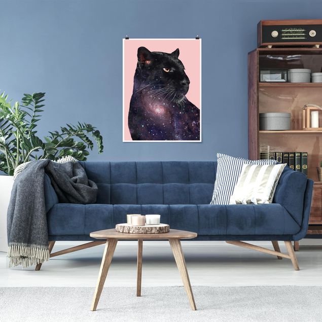 Obrazy do salonu nowoczesne Pantera z galaktyką