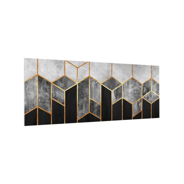 Panele szklane do kuchni Złote sześciokąty czarno-biały