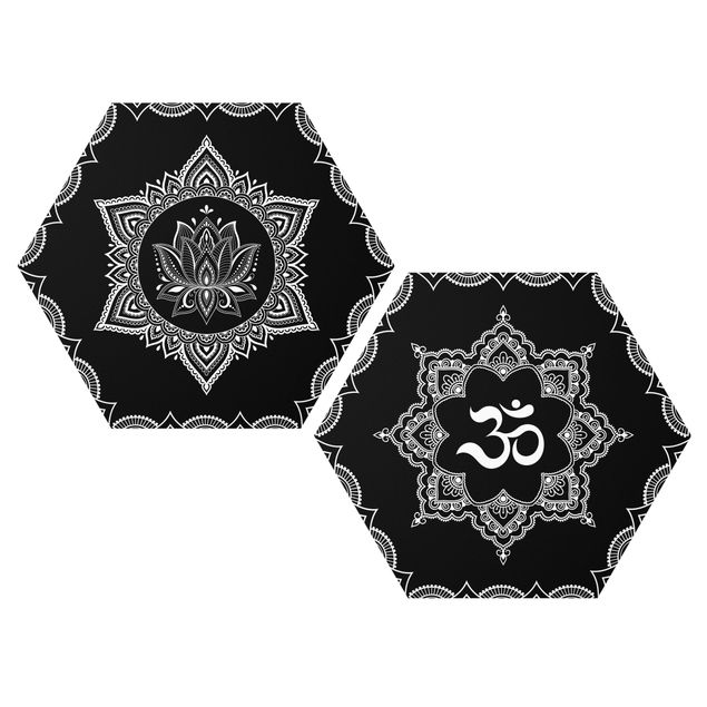 Obraz heksagonalny z Forex 2-częściowy - Zestaw ilustracji Lotus OM Czarny