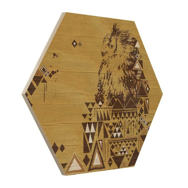 Obraz heksagonalny z drewna - Nr MW17 Sowa indyjska