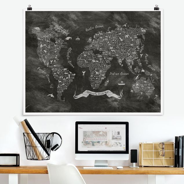 Dekoracja do kuchni Kredka typograficzna Mapa świata