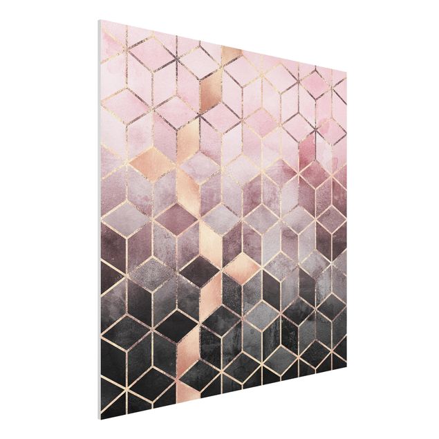 Obrazy do salonu nowoczesne Różowo-szara złota geometria