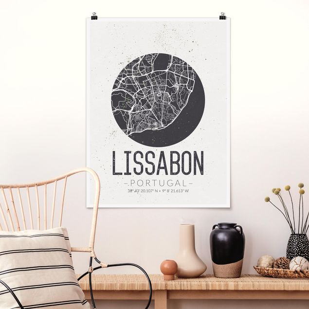 Dekoracja do kuchni Mapa miasta Lizbona - Retro