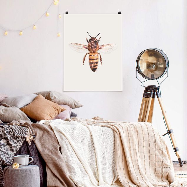 Nowoczesne obrazy do salonu pszczoła z brokatem