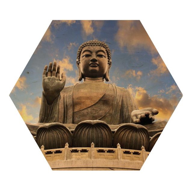Obraz heksagonalny z drewna - Wielki Budda