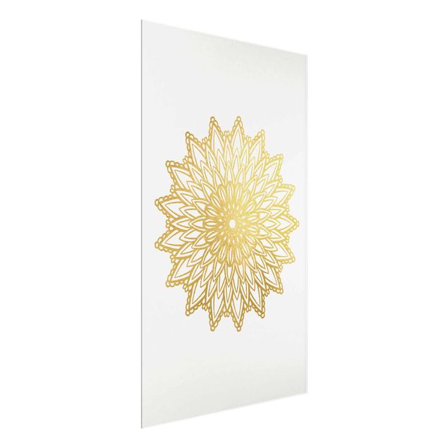 Obrazy do salonu nowoczesne Mandala Sun Illustration białe złoto