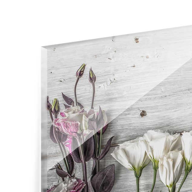 Panel szklany do kuchni - Tulipanowa róża Shabby Wood Look