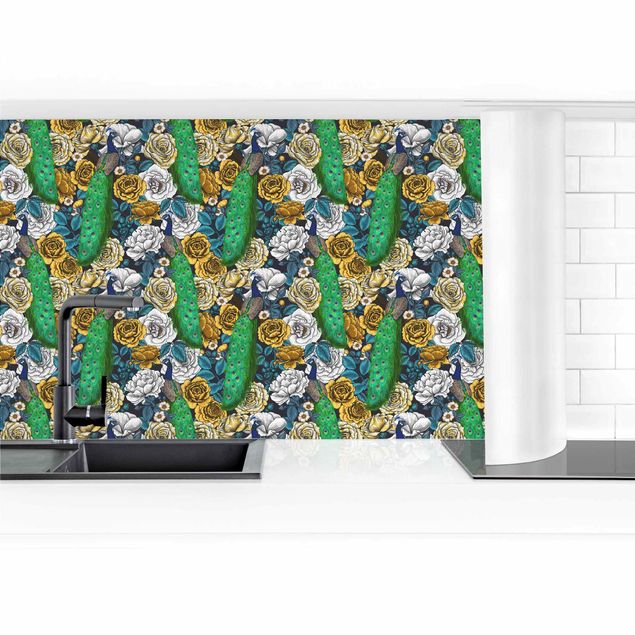 Panel ścienny do kuchni - Peacock With Flowers