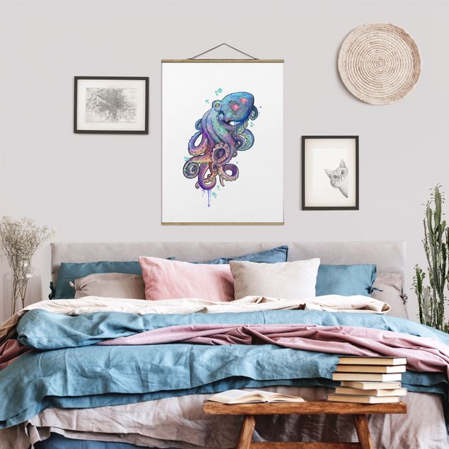 Obrazy do salonu Ilustracja Ośmiornica purpurowy turkusowy obraz