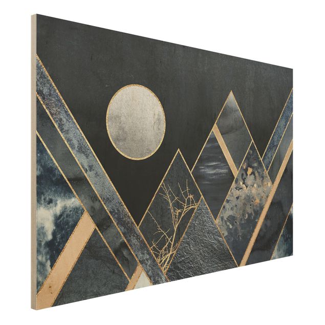 Dekoracja do kuchni Złoty księżyc abstrakcyjne czarne góry