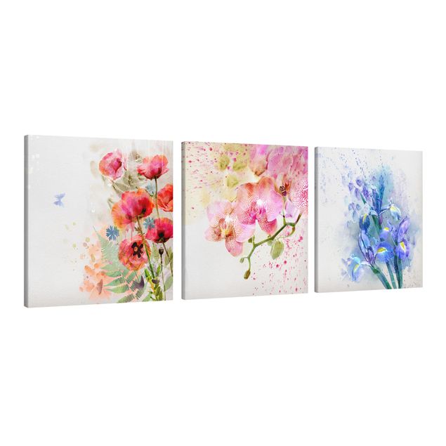 Obrazy kolorowe Akwarela Trio kwiatowe